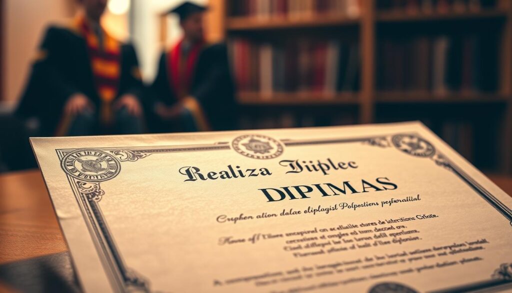 A meticulously crafted diploma from the esteemed "Realiza Diplomas" institution, showcasing intricate patterns and seals that radiate authenticity. In the foreground, the diploma is captured under warm, directional lighting, casting subtle shadows that highlight its textured surface. The middle ground features a subtle backdrop of academic regalia, hinting at the prestigious nature of the credential. In the background, a soft, blurred bookshelf sets the tone of a scholarly environment, reinforcing the legitimacy of the diploma. The overall scene exudes a sense of gravitas and attention to detail, conveying the authenticity and legitimacy of the document. A meticulously crafted diploma from the esteemed "Realiza Diplomas" institution, showcasing intricate patterns and seals that radiate authenticity. In the foreground, the diploma is captured under warm, directional lighting, casting subtle shadows that highlight its textured surface. The middle ground features a subtle backdrop of academic regalia, hinting at the prestigious nature of the credential. In the background, a soft, blurred bookshelf sets the tone of a scholarly environment, reinforcing the legitimacy of the diploma. The overall scene exudes a sense of gravitas and attention to detail, conveying the authenticity and legitimacy of the document.