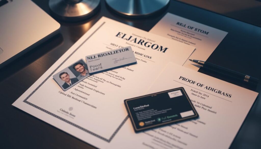 A neatly organized desktop displaying the essential documents required for purchasing a high school diploma - a formal identification card, proof of address, and any relevant educational transcripts. The scene is bathed in soft, diffused lighting, creating a professional and administrative atmosphere. The documents are arranged in a visually appealing manner, suggesting a sense of order and attention to detail. The overall tone conveys the seriousness and legitimacy of the process of obtaining a diploma through legal channels. A neatly organized desktop displaying the essential documents required for purchasing a high school diploma - a formal identification card, proof of address, and any relevant educational transcripts. The scene is bathed in soft, diffused lighting, creating a professional and administrative atmosphere. The documents are arranged in a visually appealing manner, suggesting a sense of order and attention to detail. The overall tone conveys the seriousness and legitimacy of the process of obtaining a diploma through legal channels.