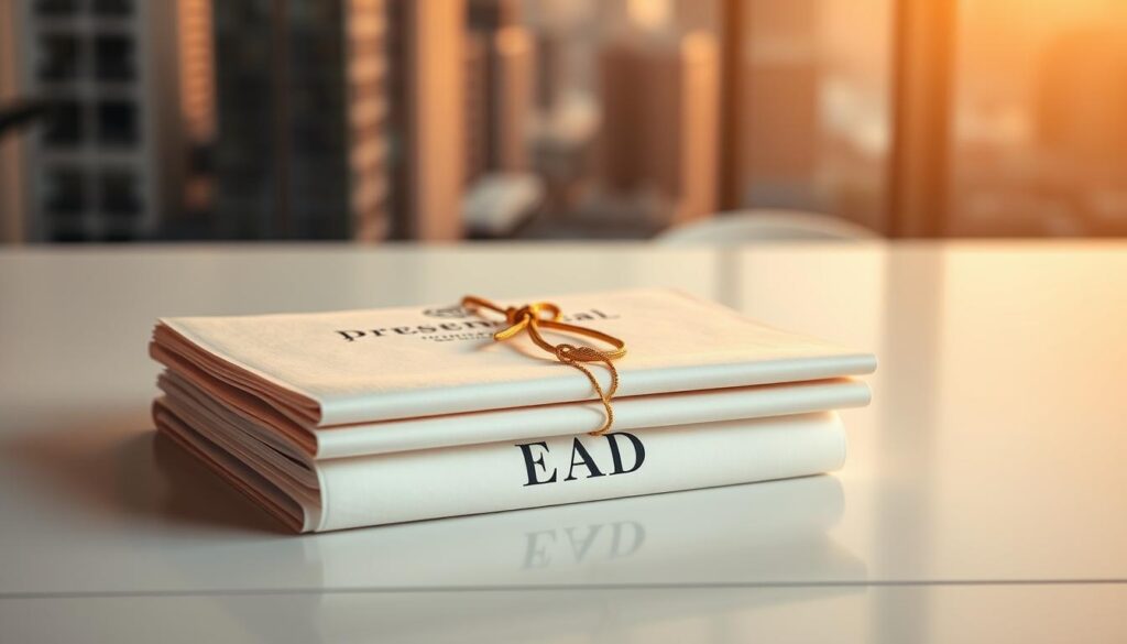 A neatly stacked pile of diplomas, one labeled "Presencial" and the other "EAD", resting on a sleek, minimalist desk. Warm, diffused lighting from above casts subtle shadows, highlighting the subtle differences in design and presentation between the two. In the background, a blurred cityscape suggests an urban, professional setting. The image conveys a sense of comparison and evaluation, inviting the viewer to consider the distinctions between traditional and distance education credentials. A neatly stacked pile of diplomas, one labeled "Presencial" and the other "EAD", resting on a sleek, minimalist desk. Warm, diffused lighting from above casts subtle shadows, highlighting the subtle differences in design and presentation between the two. In the background, a blurred cityscape suggests an urban, professional setting. The image conveys a sense of comparison and evaluation, inviting the viewer to consider the distinctions between traditional and distance education credentials.