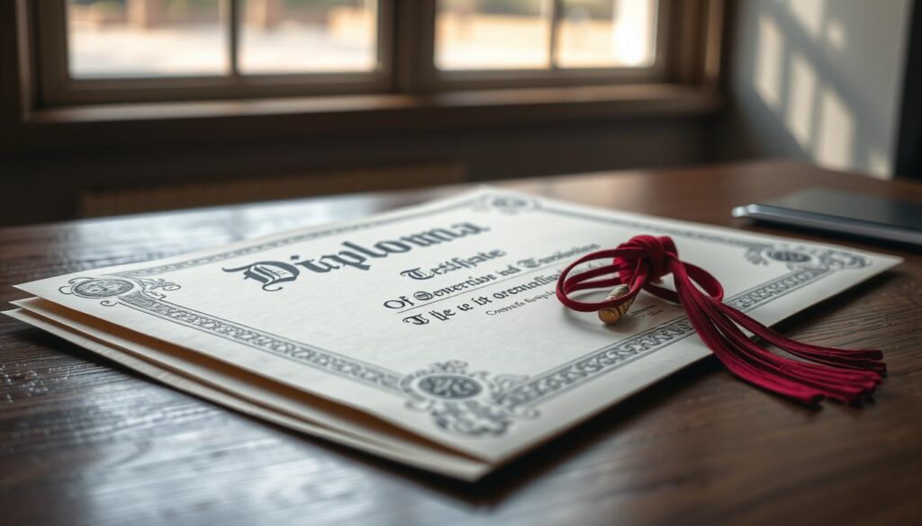 A secure and trustworthy diploma certificate resting on a wooden desk, illuminated by soft natural light from a nearby window. The document features intricate embossed patterns and official-looking seals, conveying a sense of legitimacy and authority. The background is blurred, drawing the viewer's attention to the diploma's tactile, high-quality appearance. The overall mood is one of professionalism, reliability, and the confidence that comes with obtaining a genuine educational credential. A secure and trustworthy diploma certificate resting on a wooden desk, illuminated by soft natural light from a nearby window. The document features intricate embossed patterns and official-looking seals, conveying a sense of legitimacy and authority. The background is blurred, drawing the viewer's attention to the diploma's tactile, high-quality appearance. The overall mood is one of professionalism, reliability, and the confidence that comes with obtaining a genuine educational credential.
