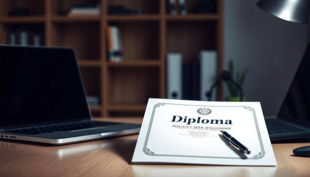 A secure process for obtaining a diploma, showcased in a clean, professional setting. A neatly organized desk with a diploma certificate, a laptop, and a pen resting on top, illuminated by soft, directional lighting. In the background, a blurred bookshelf or office shelving, creating a sense of an academic or institutional environment. The overall mood is one of trust, reliability, and attention to detail, reflecting the safe and legitimate nature of the diploma acquisition process. A secure process for obtaining a diploma, showcased in a clean, professional setting. A neatly organized desk with a diploma certificate, a laptop, and a pen resting on top, illuminated by soft, directional lighting. In the background, a blurred bookshelf or office shelving, creating a sense of an academic or institutional environment. The overall mood is one of trust, reliability, and attention to detail, reflecting the safe and legitimate nature of the diploma acquisition process.